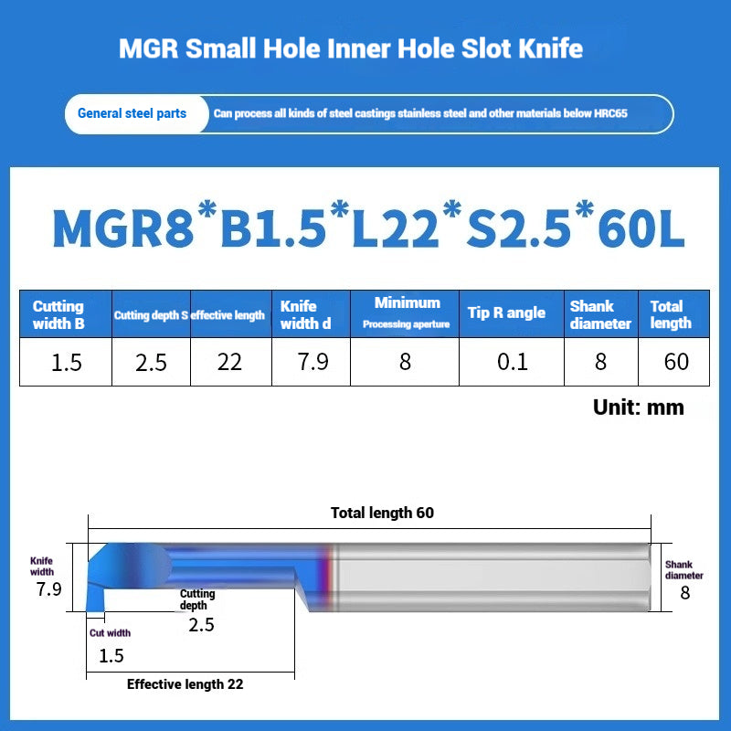 1134-MGR small bore groove cutter wear-resistant micro groove hook cutter CNC tungsten steel alloy small bore cutting groove turning tool Shandong Denso Pricision Tools Co.,Ltd.